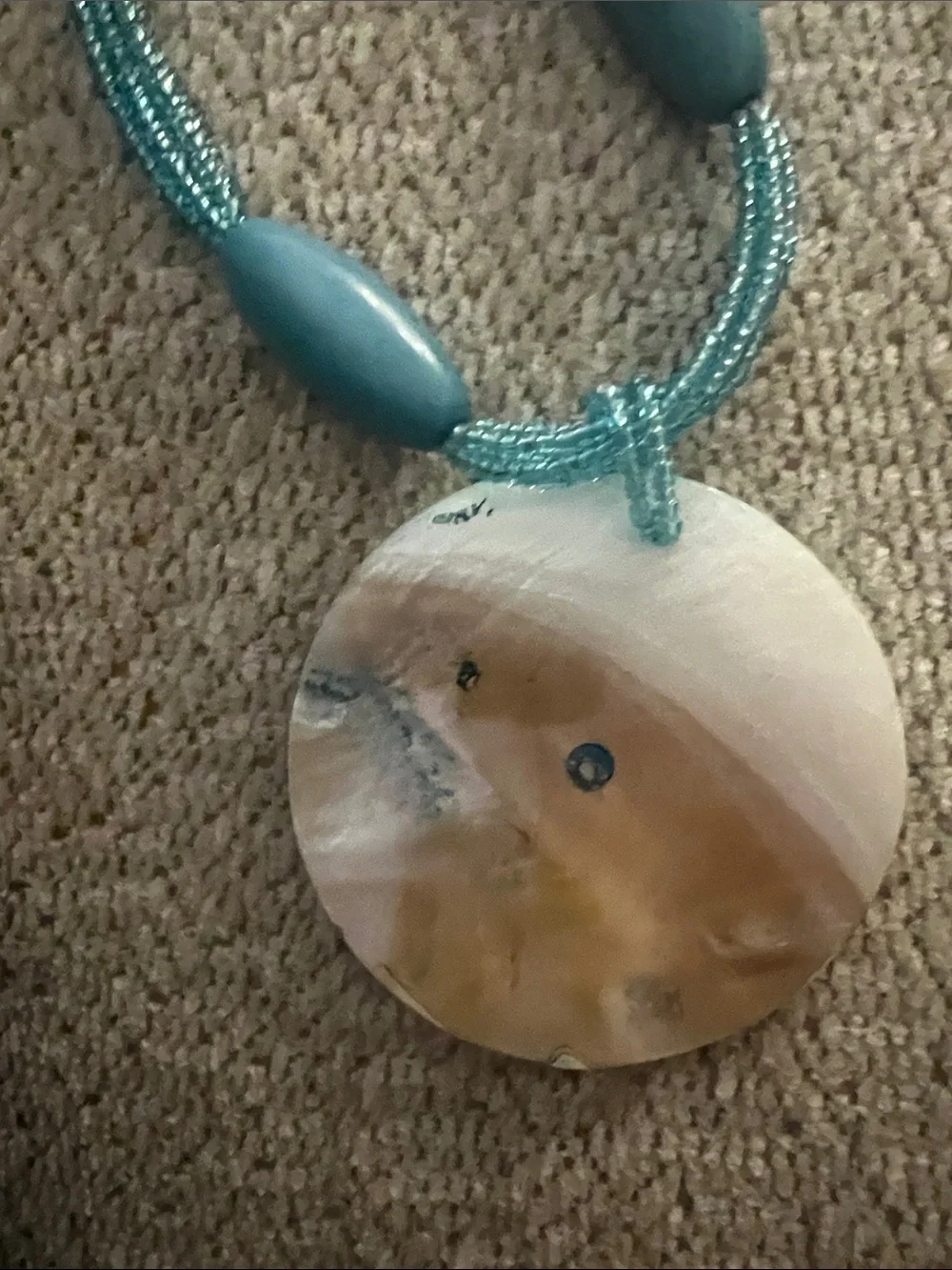 Blue Beaded Necklace with Mother-of-Pearl Pendant